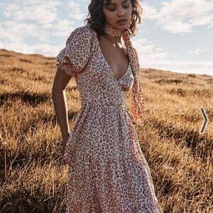KIVARI JELENA LINEN MIDI WRAP DRESS LEOPARD USED